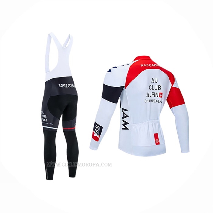 2020 Ropa Ciclismo IAM Blanco Rojo Negro Mangas Largas y Culotte Lunga
